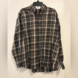 St. John's Bay Gray and Brown Plaid Button-Down Flannel Shirt Men’s Size XL